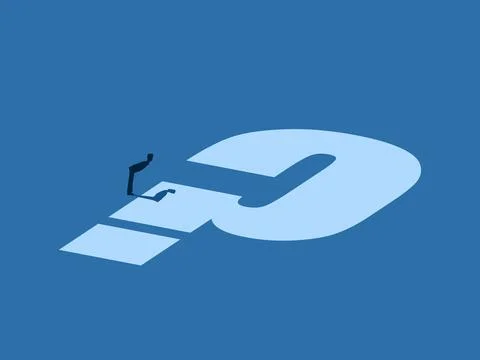 Curiosity, Finding Problems and Causes, Businessman Looking at Question Mark. Illustrazione stock