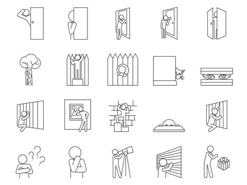 Curiosity Icons Set. Peeping, Eavesdropping, Overhearing. Editable Stroke Stock Illustration