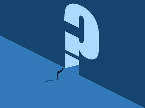 Curiosity, Looking at Problems, Finding Causes, Man and Question Mark Door Stock Illustration