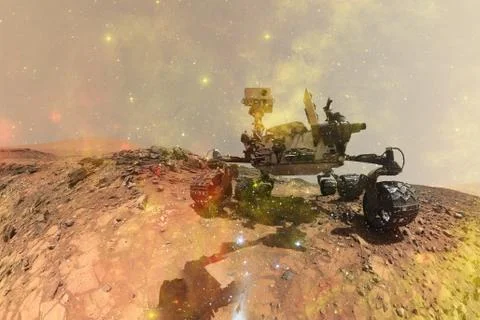 Curiosity Mars Rover exploring the surface planet of Mars. Foto stock