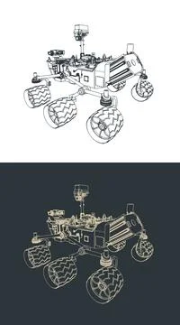 Curiosity Mars rover space explorer technical drawings Иллюстрация