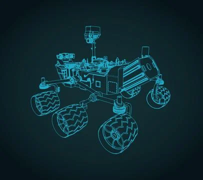 Curiosity Mars rover space explorer technical blueprint Stock Illustration