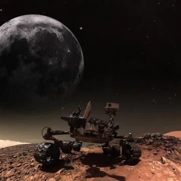 Curiosity rover exploring the surface of Mars. Stock Photos