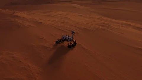 Curiosity rover on the Mars surface with sunset on the background 스톡 동영상 124094748