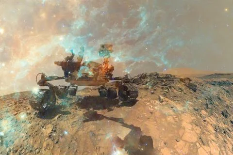 Curiosity rover. Planet Mars. Elements of this image furnished by NASA. Stock Photos