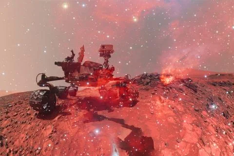 Curiosity rover. Planet Mars. Elements of this image furnished by NASA. Stock Photos