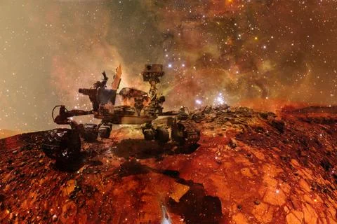 Curiosity rover. Planet Mars. Elements of this image furnished by NASA. Stock Photos