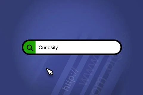 Curiosity - search engine, search bar with blue background Stock Illustration