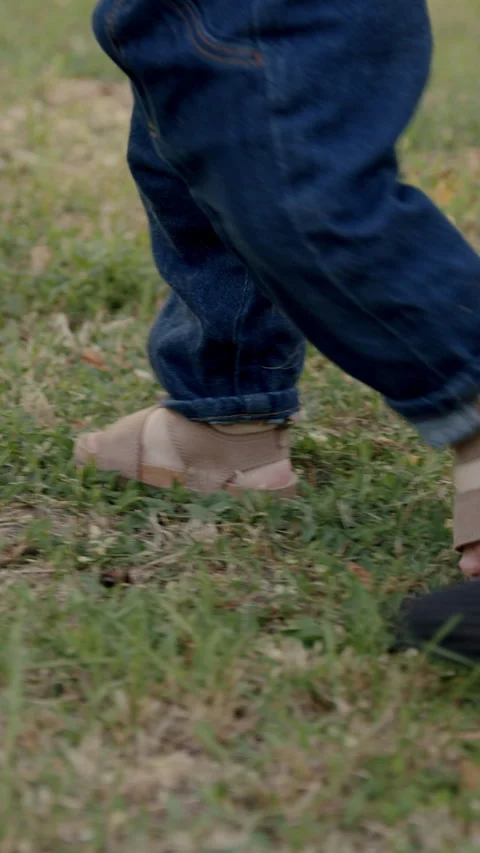 Curious baby exploring nature, touching grass and leaves, discovering textures Stock Footage 317326976