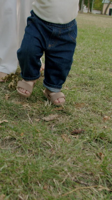 Curious baby exploring nature, touching grass and leaves, discovering textures Stock Footage 317327121