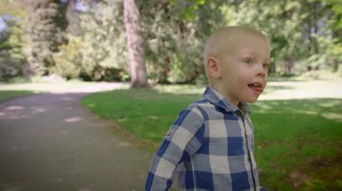 Curious boy walking in park Stock Footage 64453525