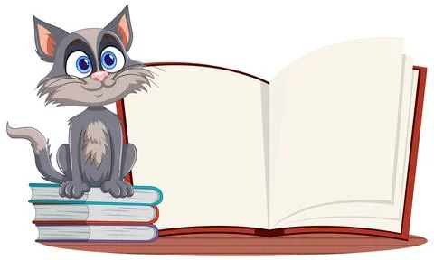 Curious Cat with Open Book Stock Illustration