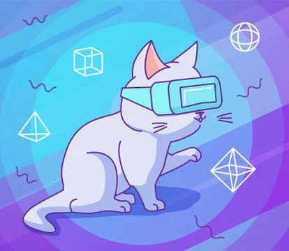 Curious cat with vr glasses in a virtual reality space Stock Illustration