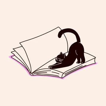 Curious Cats Exploring a Book. Playful Feline Antics Stock-Illustration