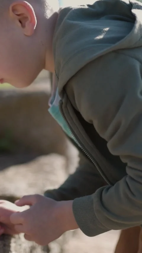 Curious child explores nature with magnifying glass Stock Footage 327351837