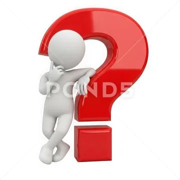 Curious figure contemplating a large question mark isolated on white backgrou PSD Template
