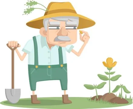 The curious gardener at work. An old man is looking over his garden Stock Illustration