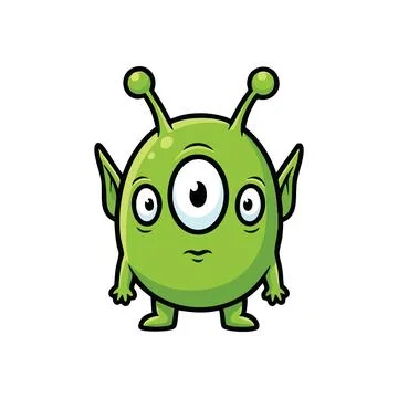 Curious Green Alien Creature. This adorable little extraterrestrial, with i.. Stock Illustration
