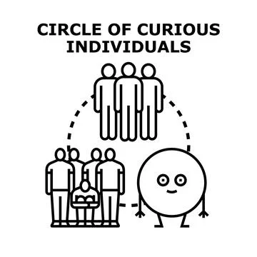 Curious individuals observing an interesting friendly character Stock Illustration
