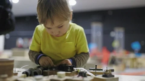 Curious little boy playing with educational wooden toys Stock Footage 317819055