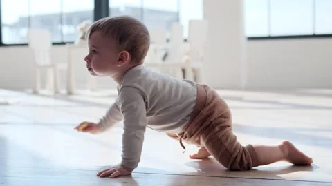 Curious Little One Crawling Around the Home Stock Footage 254497494