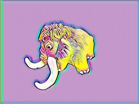 A curious mammoth looks down in Rainbow style 스톡 일러스트