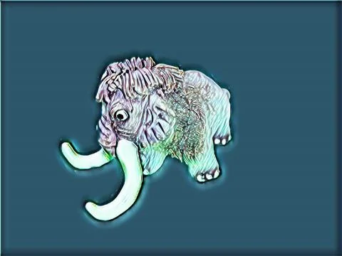 A curious mammoth looks down in White Ice style Stock-Illustration