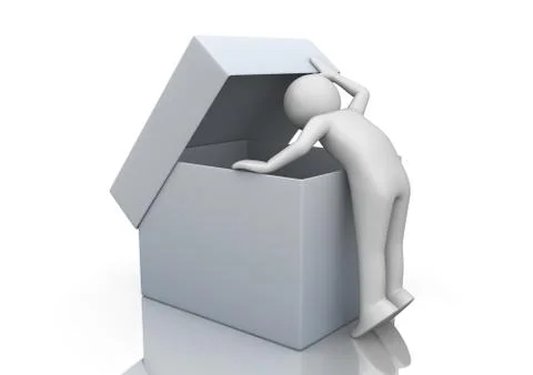 Curious man peeping into the package - 3d characters isolated Stock Illustration