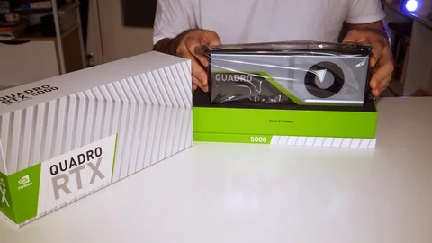 Curious man unboxing unpacking Nvidia Quadro RTX 5000 Stock Footage 118368963