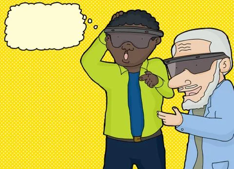 Curious Men in Virtual Reality Stock Illustration