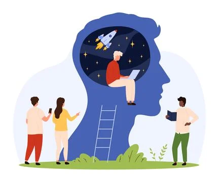 Curious Mindset Exploration with Tiny People Stock Illustration