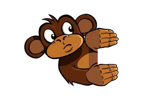 Curious monkey holding up an invisible frame Illustrazione stock