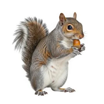 Curious squirrel enjoying a nut isolated on white background Stock Illustration