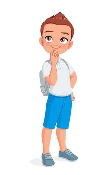 Curious thinking school boy. Cartoon vector illustration. Stock Illustration