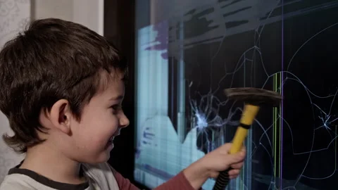 The Curious Young Boy Explores the World of Television Stock Footage 257575253