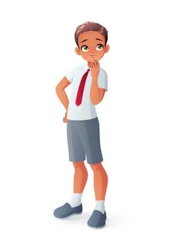 Curious young thinking Indian student boy. Isolated vector illustration. Illustrazione stock