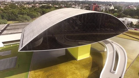 CURITIBA, PARANA/BRAZIL - July 2017: Aerial view Oscar Niemeyer Museum, Mon. Stock Footage