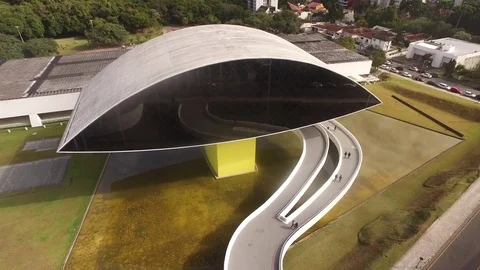 CURITIBA, PARANA/BRAZIL - July 2017: Aerial view Oscar Niemeyer Museum, Mon. Stock Footage