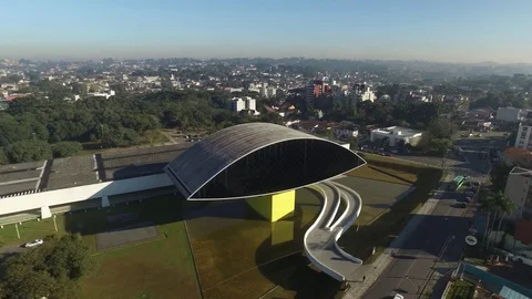 CURITIBA, PARANA/BRAZIL - July 2017: Aerial view Oscar Niemeyer Museum, Mon. Stock Footage