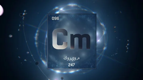 Curium as Element 96 of the Periodic Table 3D illustration on blue background Stock Footage 128778452