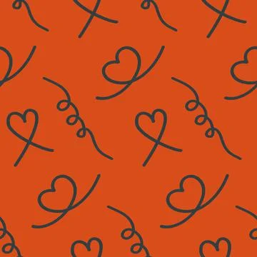 Curl and heart seamless pattern, orange bright color Stock Illustration