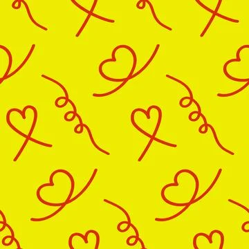 Curl and heart seamless pattern, yellow red color. Pattern of small design el Illustrazione stock