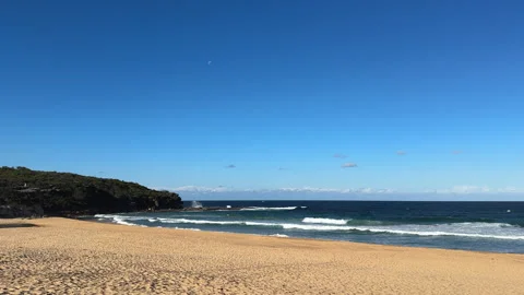 Curl Curl Beach Ocean Waves with Golden Sand Slow Motion, Sydney, Australia Stock Footage 338431453