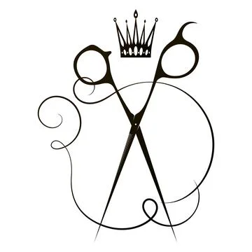 Curl hair stylist scissors and crown Illustrazione stock
