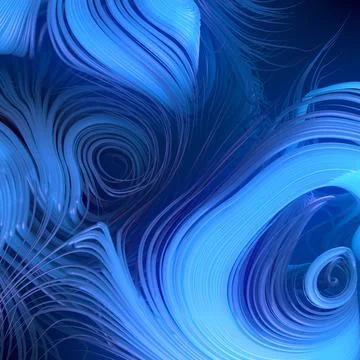 Curl noise flow abstract blue lines. Very shallow depth of field. 3D render Illustrazione stock