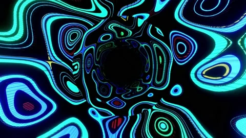 Curl noise. Move through mirror tunnel with neon pattern, glow structure form Stock Footage 197576591