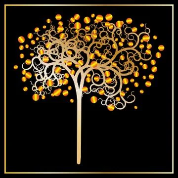 Curl tree with gold apples - vector illustration Stock Illustration