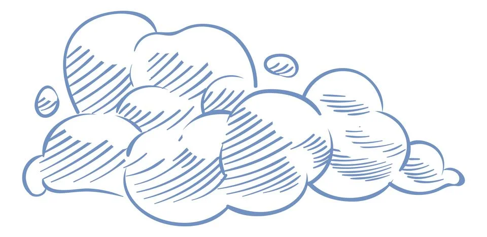 Curled blue line shape. Cloud ink sketch Stock Illustration