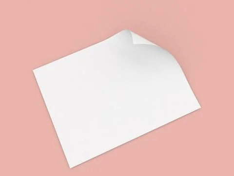 A curled corner of a blank sheet of paper rests on a soft pink background, cr Stock Illustration