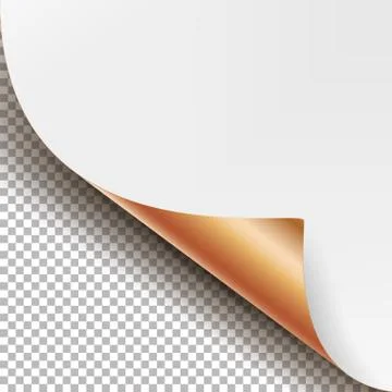 Curled Metallic Corner Vector. Realistic Paper With Soft Shadow Mock Up Close Up 스톡 일러스트